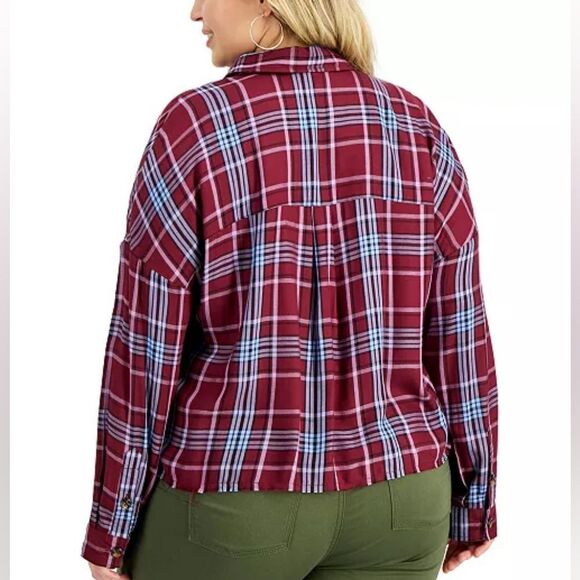 Love, Fire Raw Hem Plaid Button-Down Top sz 1x - Picture 2 of 14